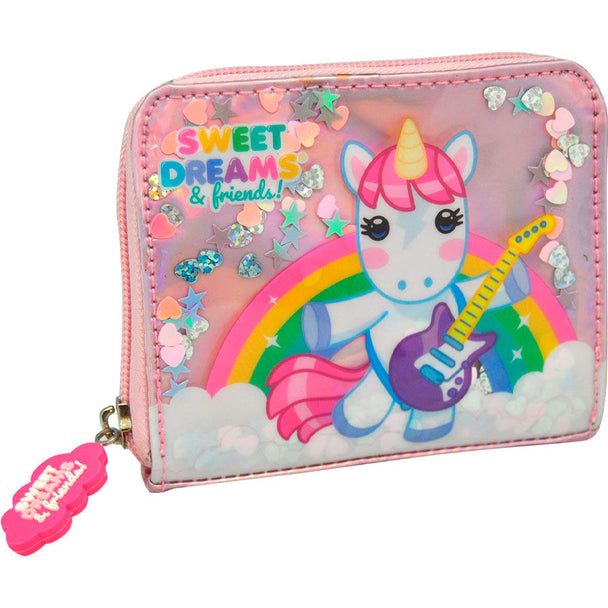 Portefeuille Sweet Dreams holographique avec finition brillante et dimensions compactes, parfait pour un usage quotidien.