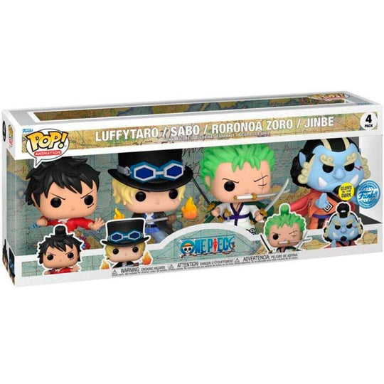 Vue rapprochée des figurines exclusives FUNKO POP One Piece montrant les détails de peinture et design uniques