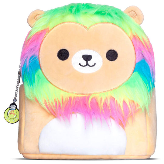 Sac à dos peluche Squishmallows Leonard 32cm vue de face avec détails doux et colorés
