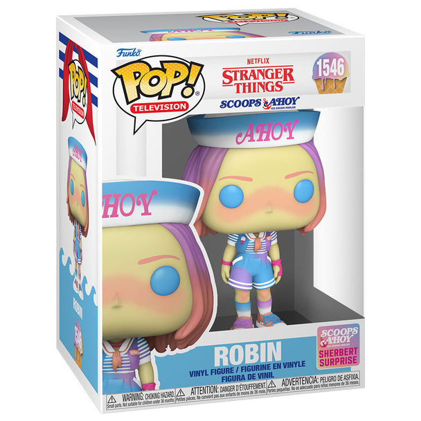 Détail de la figurine Funko POP Scoops Ahoy Robin, mettant en avant les couleurs et le design vinyle