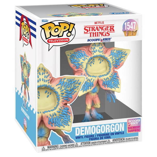 Figurine POP Funko Demogorgon en tenue Scoops Ahoy de la série Stranger Things, vue de face avec détails précis.