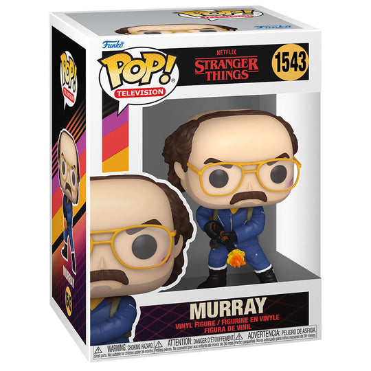 Vue rapprochée de la figurine Funko POP Murray de Stranger Things avec détails précis et couleurs vives