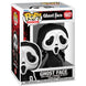 Vue rapprochée de la figurine Funko POP Ghost Face Scream, montrant les détails du masque et de la cape noire.