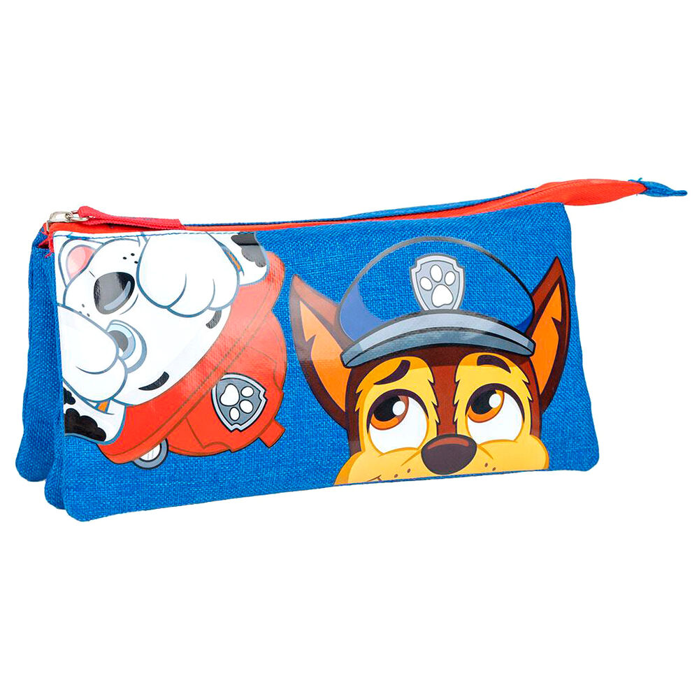Vue de face de la trousse triple Paw Patrol CERDÁ avec motifs colorés et fermeture zippée
