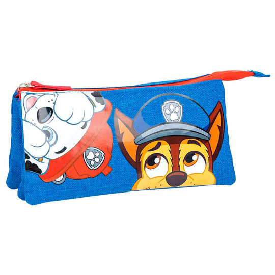 Vue de face de la trousse triple Paw Patrol CERDÁ avec motifs colorés et fermeture zippée