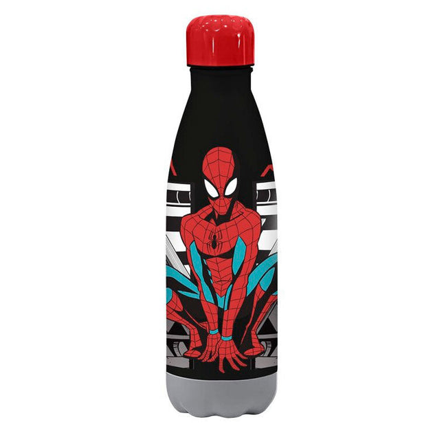 Gourde aluminium Marvel Spiderman 500ml avec design coloré et logo officiel KIDS LICENSING, parfaite pour enfants.