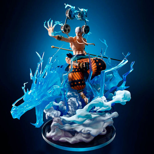 Profil latéral de la figurine Enel Dragon Éclair montrant les détails du visage et des mains