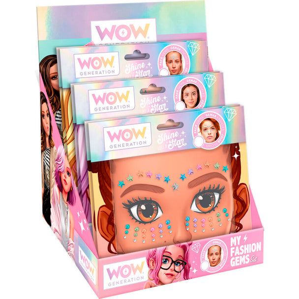 Plan rapproché sur un sticker visage coloré Wow Generation avec motifs vibrants sur fond blanc