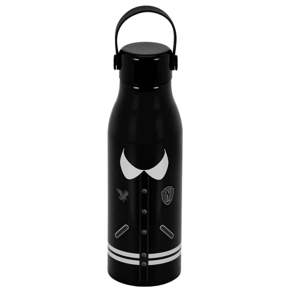 Profil latéral de la gourde Wednesday Varsity mettant en avant sa forme ergonomique et son style unique