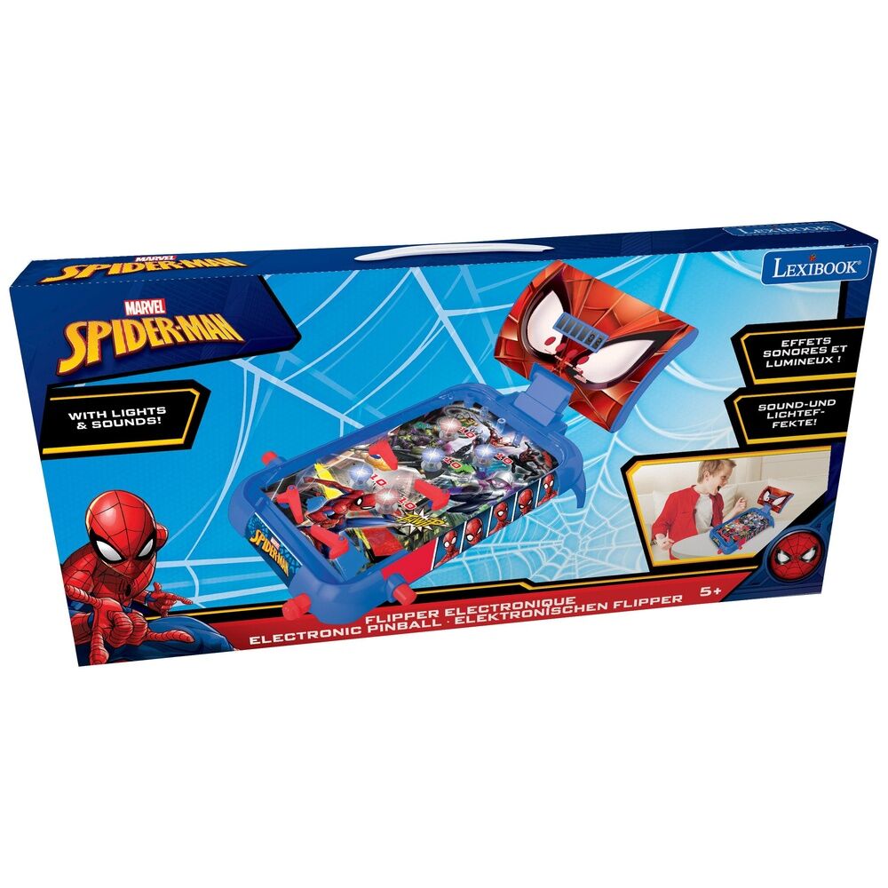 Détail des 4 flippers et 5 bumpers du flipper électronique Marvel Spiderman Lexibook