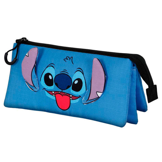 Trousse Stitch Disney posée sur un bureau avec stylos et crayons à l'intérieur