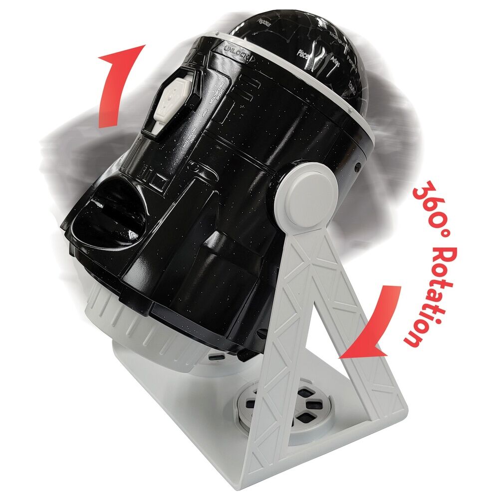 Projection lumineuse motorisée à 360° affichant des galaxies colorées sur un mur blanc