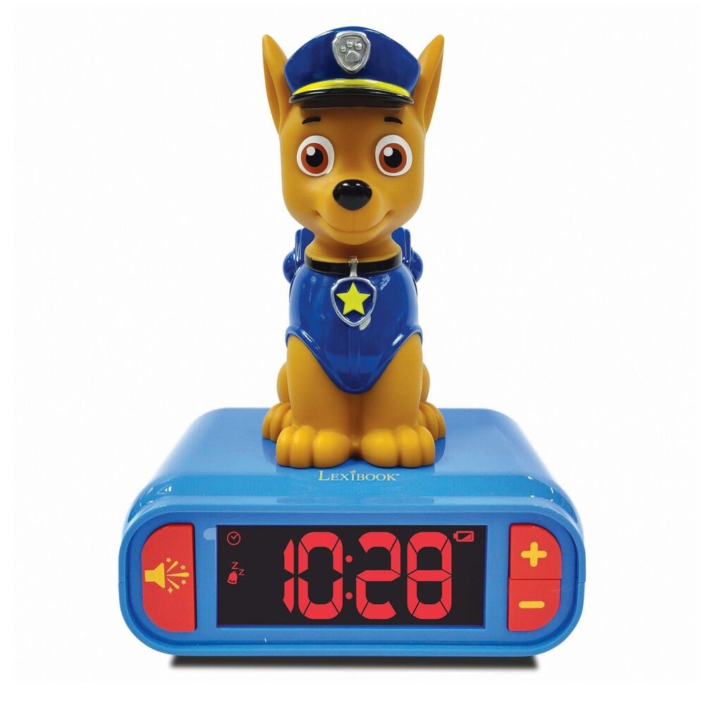 Réveil numérique Paw Patrol LEXIBOOK avec écran LCD rétroéclairé affichant l'heure digitale