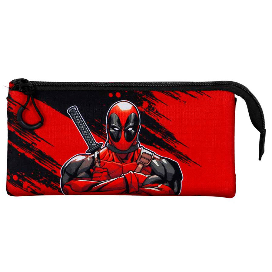Zoom sur la matière Ripstop résistante et le corps déperlant anti-taches de la trousse Deadpool