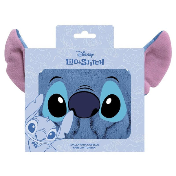Turban de séchage pour cheveux Stitch Disney CERDÁ en microfibre bleue avec motif du personnage Stitch