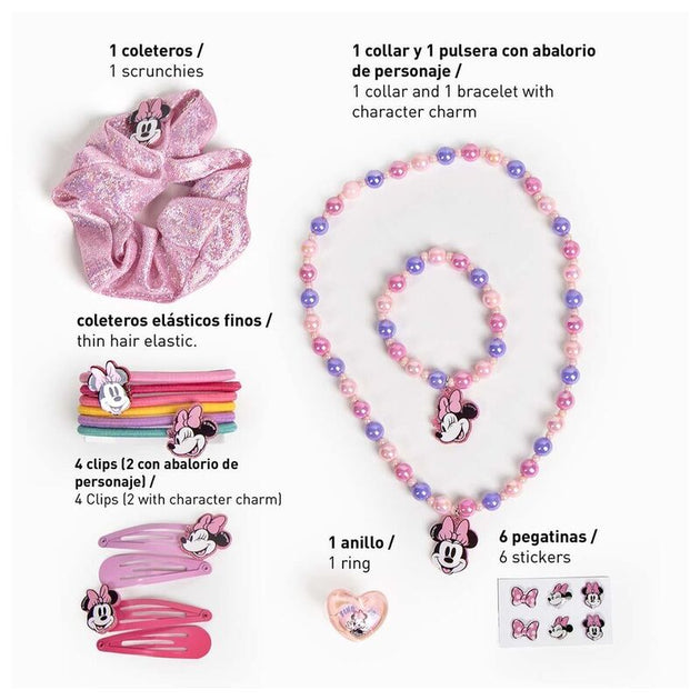 Détail des accessoires inclus dans le set de beauté Minnie pour enfants