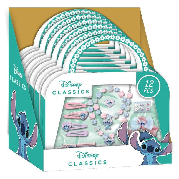 Vue intérieure du set beauté Disney Stitch montrant les accessoires de maquillage pour enfants