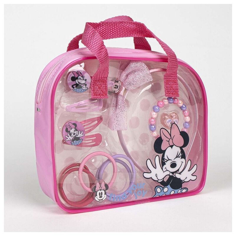 Gros plan sur les accessoires inclus dans le set de beauté Disney Minnie pour enfants