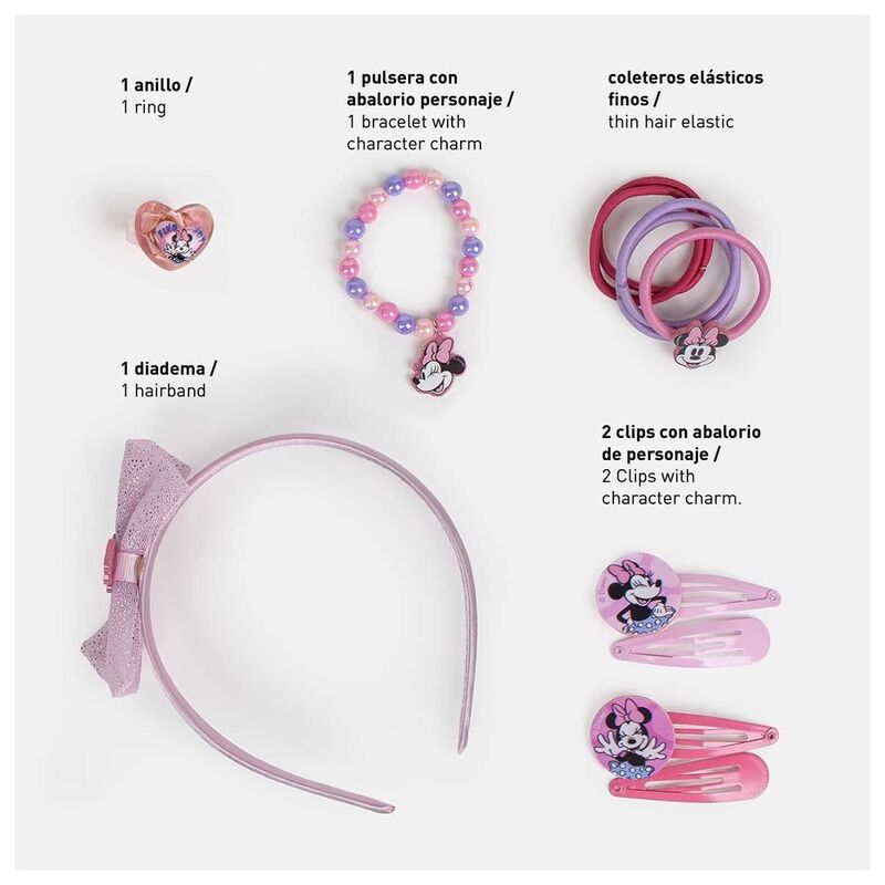 Image du coffret ouvert montrant l'intérieur organisé et les détails du design Minnie