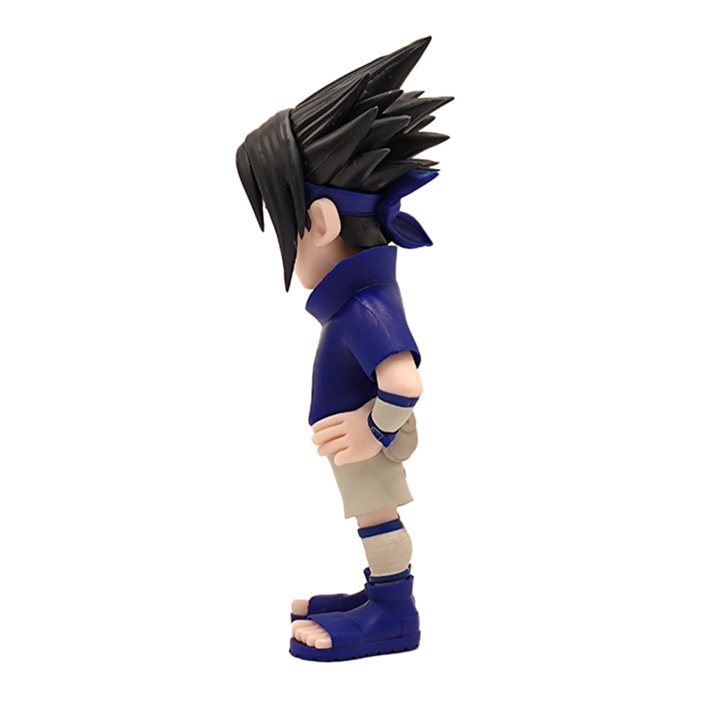Vue rapprochée de la figurine Sasuke Uchiha Naruto Shippuden MINIX mettant en avant les traits du visage