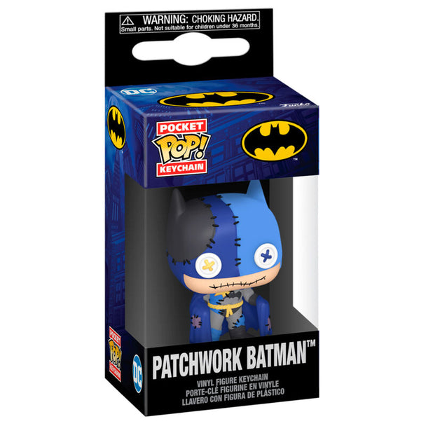 Porte-clés Pocket POP Batman Patchwork FUNKO vu de face avec détails colorés et design unique DC Comics