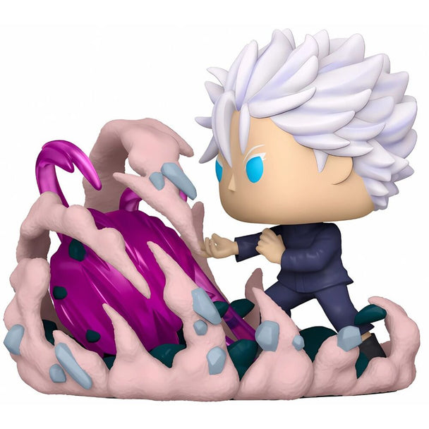 Figurine FUNKO POP Deluxe Satoru Gojo en position dynamique sur fond neutre, idéale pour collection