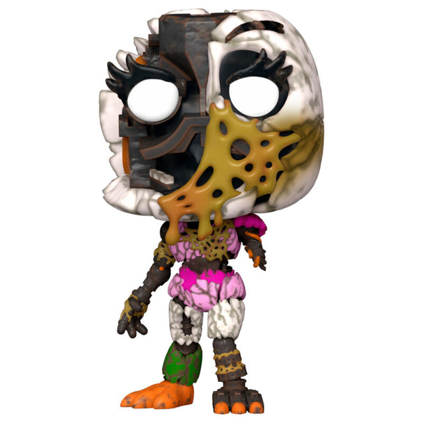 Vue détaillée de la figurine Ruined Chica en vinyle, personnage emblématique de la série Five Nights at Freddy's