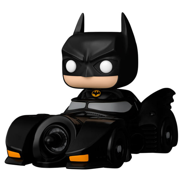Vue de profil de la Batmobile stylisée avec Batman au volant, figurine FUNKO DC Comics en édition Deluxe
