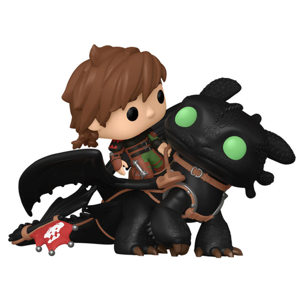 Figurine POP Deluxe de Hiccup avec Toothless de Dragons 2 vue de face, montrant les détails précis et les couleurs vives.