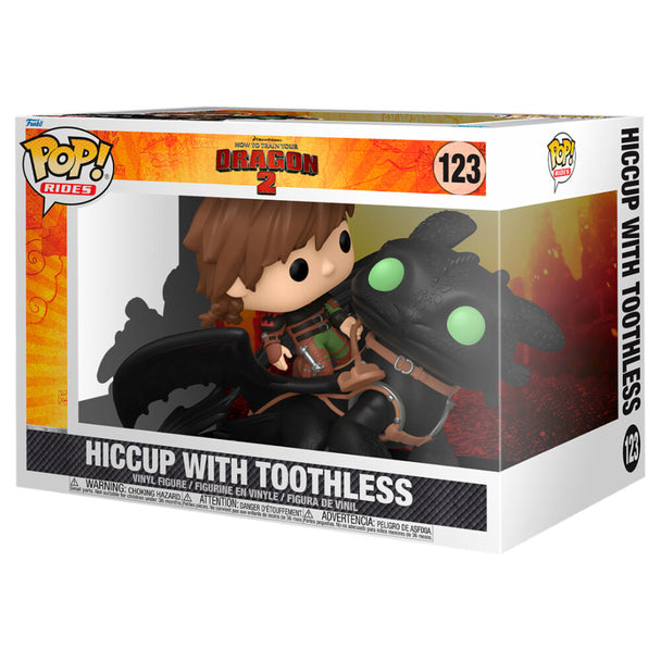 Vue latérale de la figurine POP Deluxe Hiccup et Toothless, mettant en valeur la posture dynamique et le design soigné FUNKO.