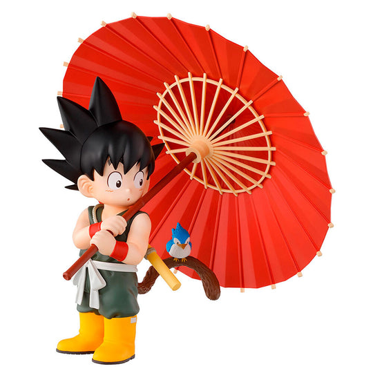 Vue rapprochée du visage expressif de la figurine Son Goku Dragon Ball