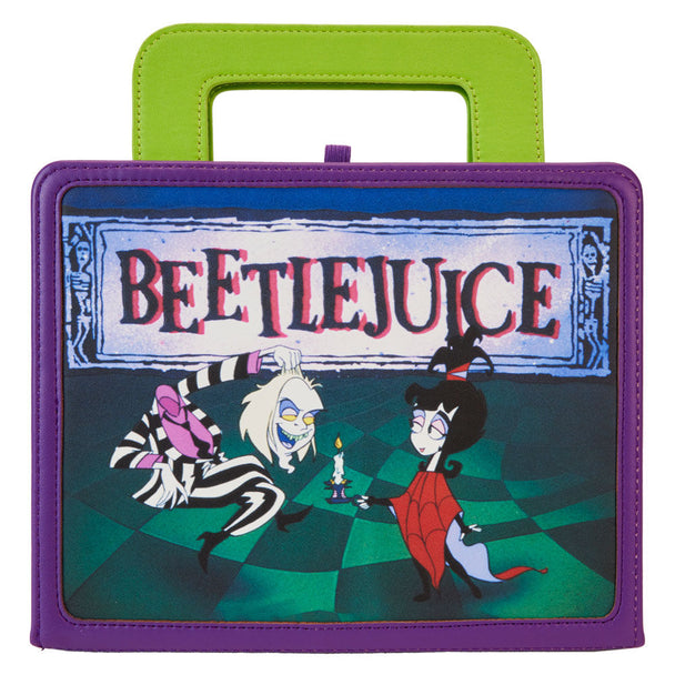 Couverture du carnet Beetlejuice Loungefly en simili cuir vegan avec design coloré et appliqués détaillés