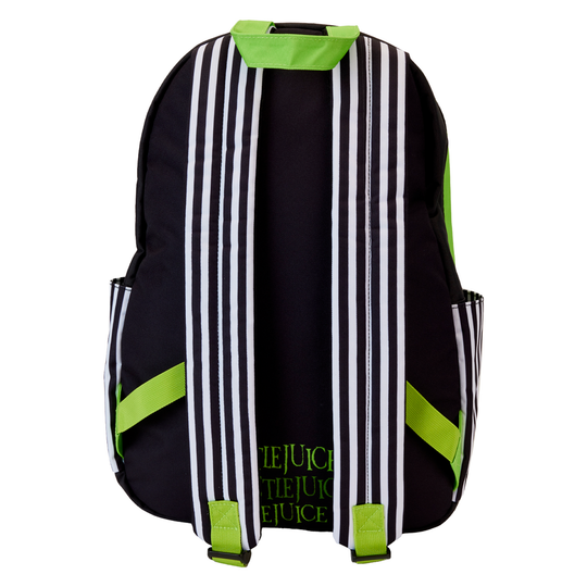 Poche frontale zippée et poches latérales pratiques du sac à dos Loungefly Beetlejuice en nylon