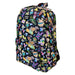 Vue de face du sac à dos Loungefly Nickelodeon en nylon avec poche avant zippée et détails imprimés colorés