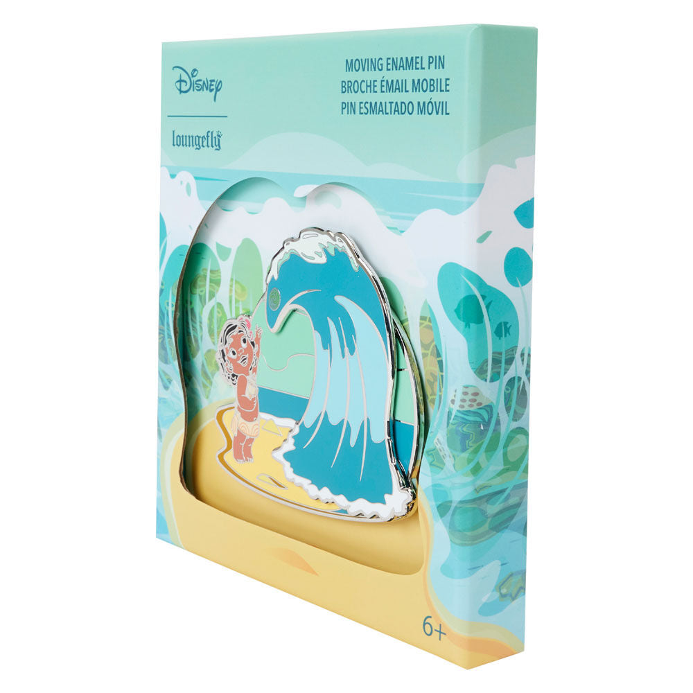 Vue arrière du pin Loungefly Vaiana Moana montrant la couronne Funko embossée et le support en métal plaqué or.