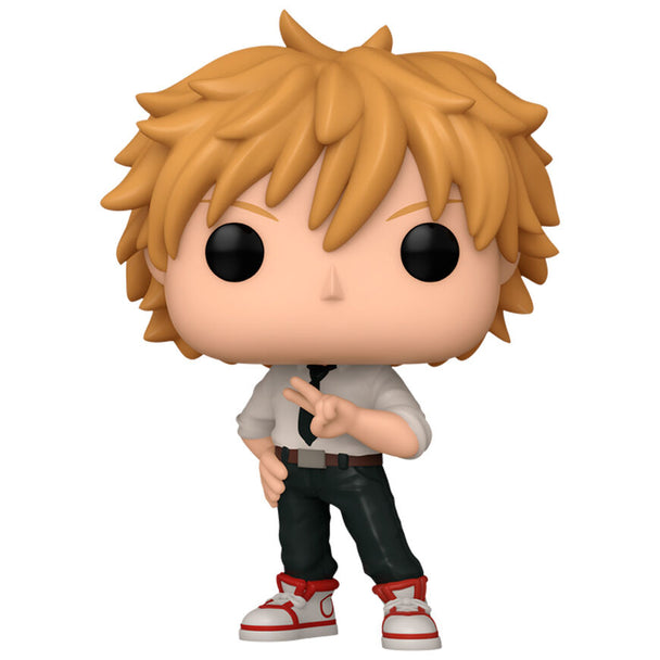 Figurine Funko POP Denji de Chainsaw Man en vinyle de 9 cm avec sa tronçonneuse, présentée dans sa boîte cadeau officielle.