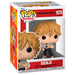 Vue rapprochée de la figurine Funko POP Denji Chainsaw Man montrant les détails colorés et le packaging collector.