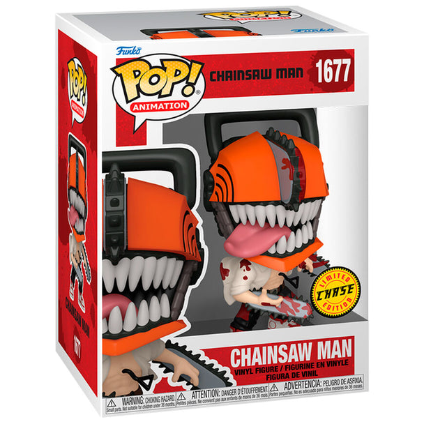 Packaging de la figurine Funko POP Chainsaw Man Chase avec illustrations et logo Funko, idéal pour collectionneurs