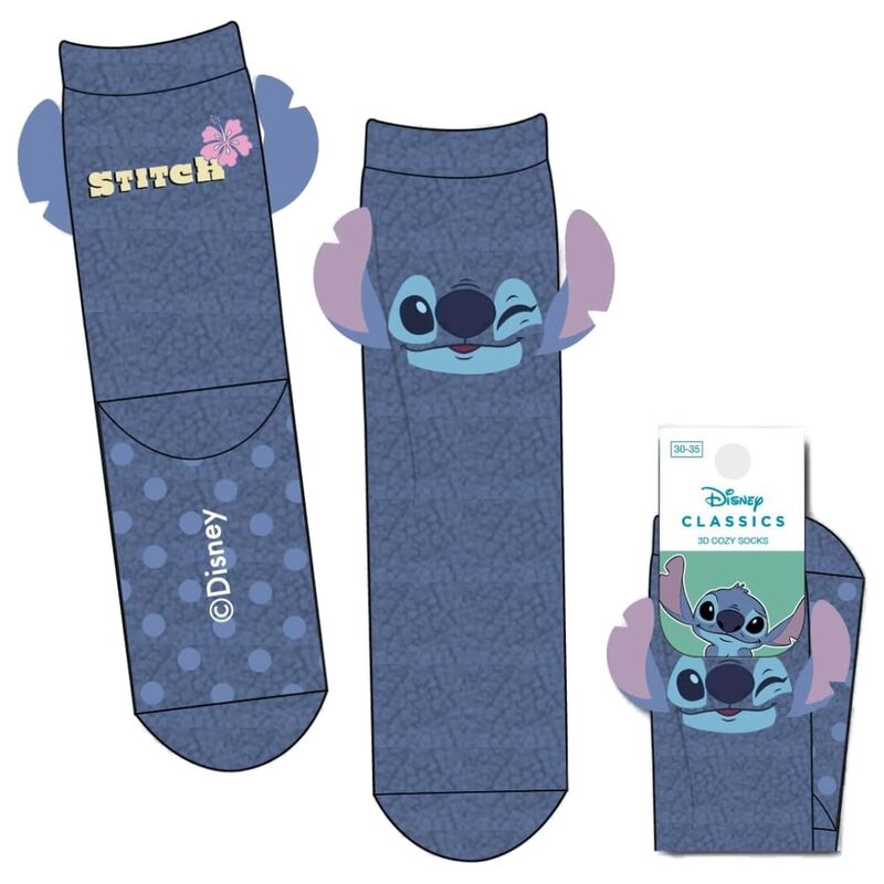Chaussettes antidérapantes Disney Stitch CERDÁ en polyester pour enfants, tailles 30/35 et 36/41, avec semelles sécurisées.