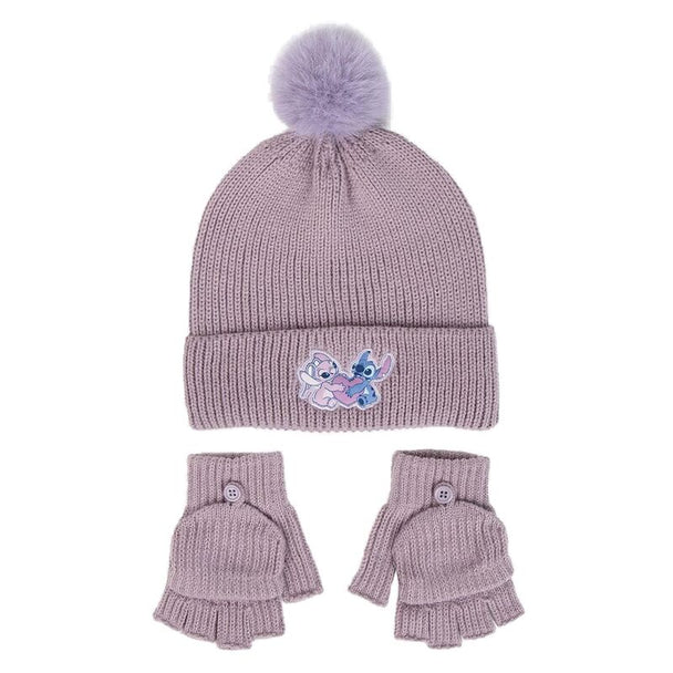 Set bonnet et gants Stitch Disney CERDÁ en acrylique bleu avec motifs du personnage Stitch