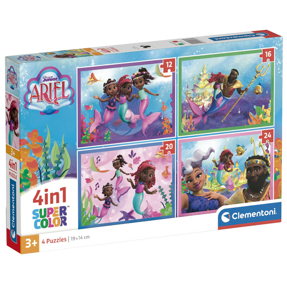 Puzzle Disney Ariel CLEMENTONI avec 12 à 24 pièces, image colorée de La Petite Sirène sur fond marin, dimensions 19x14 cm.