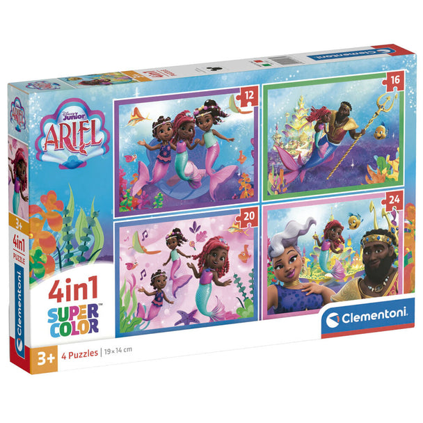 Puzzle Disney Ariel CLEMENTONI avec 12 à 24 pièces, image colorée de La Petite Sirène sur fond marin, dimensions 19x14 cm.