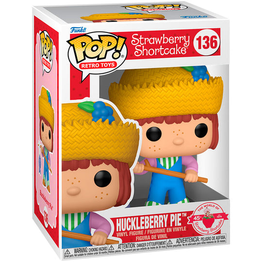 Vue rapprochée de la figurine Funko POP Huckleberry Pie Strawberry Shortcake montrant les détails du visage et des vêtements