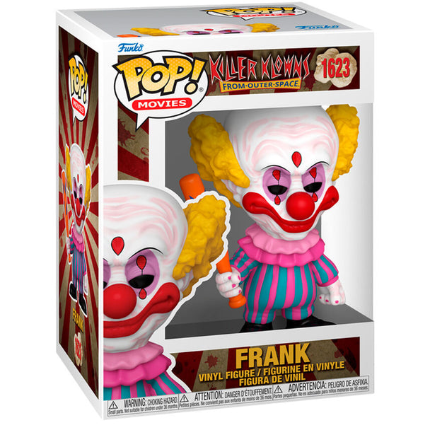Vue rapprochée de la figurine Funko POP Killer Klowns From Outer Space Frank montrant les détails colorés et le packaging