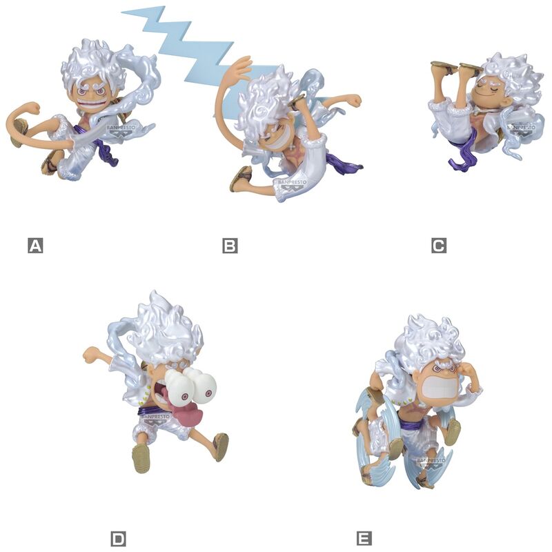 Figurine BANPRESTO Monkey D Luffy Gear 5 de One Piece, 7cm, vue de face avec détails précis.