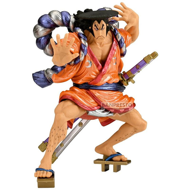 Figurine BANPRESTO Kouzuki Oden One Piece vue de face, 17 cm de hauteur, détails précis et couleurs vives