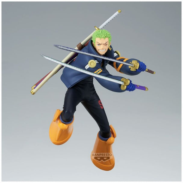 Détail du visage de la figurine Roronoa Zoro montrant son expression déterminée