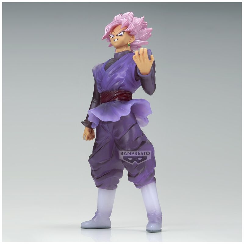 Vue de profil de la figurine Goku Black Super Saiyan Rose montrant les couleurs vives et finitions soignées
