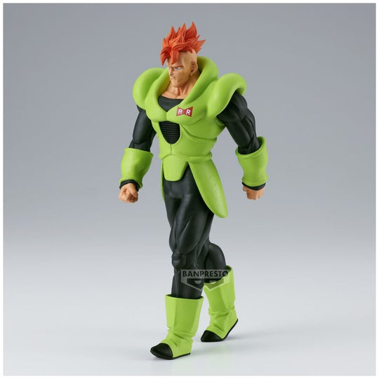 Zoom sur le visage expressif de la figurine Android 16 Dragon Ball Z Solid Edge