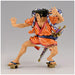 Figurine Kouzuki Oden One Piece posée sur socle, montrant l'ensemble complet de 17 cm avec finition soignée